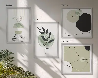 Wanddeko-Set mit abstrakten Pflanzenmotiven