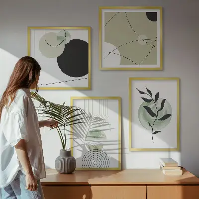 Wanddeko-Set mit abstrakten Pflanzenmotiven