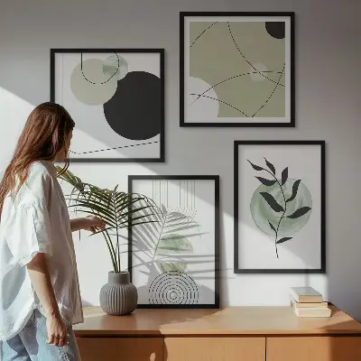 Wanddeko-Set mit abstrakten Pflanzenmotiven