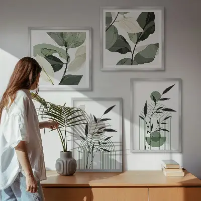 Boho-Pflanzenkompositionen polyptychon mit rahmen