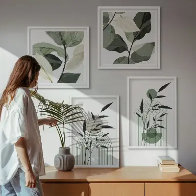 Boho-Pflanzenkompositionen polyptychon mit rahmen