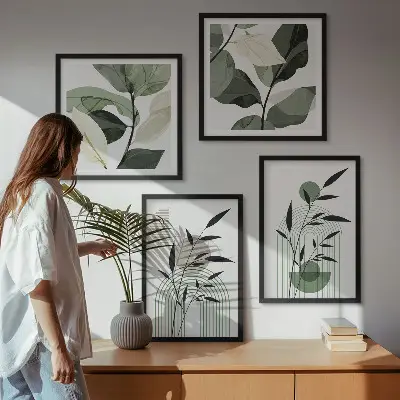 Boho-Pflanzenkompositionen polyptychon mit rahmen
