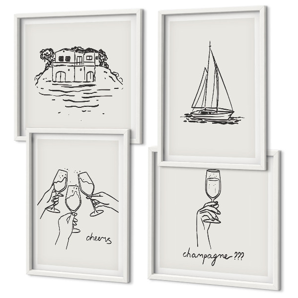 Polyptychon mit rahmen Haus am Wasser, Toastsegelboot
