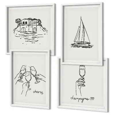 Polyptychon mit Rahmen Haus am Wasser mit Segelboot
