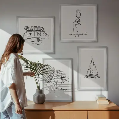Polyptychon mit Rahmen Haus am Wasser mit Segelboot