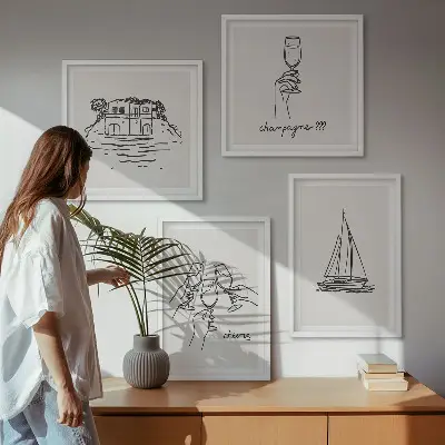 Polyptychon mit Rahmen Haus am Wasser mit Segelboot
