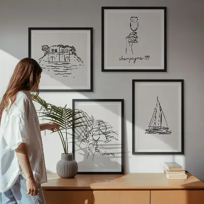 Polyptychon mit Rahmen Haus am Wasser mit Segelboot