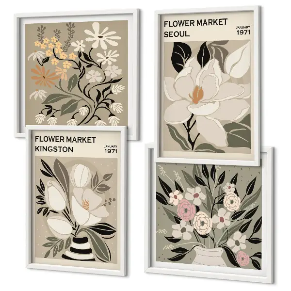 Wanddeko-Set retro Blumenmotive aus Städten weltweit