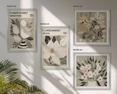 Wanddeko-Set retro Blumenmotive aus Städten weltweit