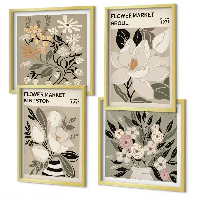 Wanddeko-Set retro Blumenmotive aus Städten weltweit