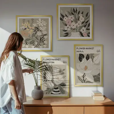 Wanddeko-Set retro Blumenmotive aus Städten weltweit