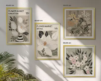 Wanddeko-Set retro Blumenmotive aus Städten weltweit