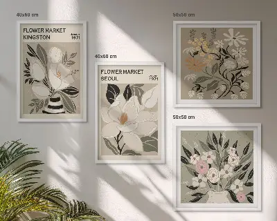 Wanddeko-Set retro Blumenmotive aus Städten weltweit