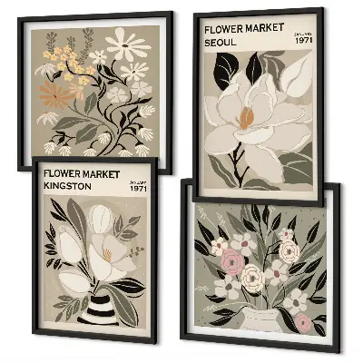 Wanddeko-Set retro Blumenmotive aus Städten weltweit
