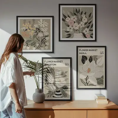 Wanddeko-Set retro Blumenmotive aus Städten weltweit