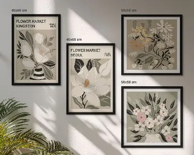 Wanddeko-Set retro Blumenmotive aus Städten weltweit