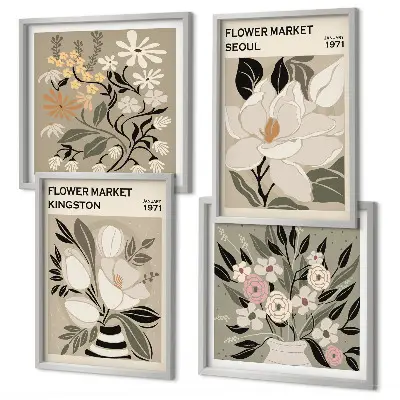 Wanddeko-Set retro Blumenmotive aus Städten weltweit