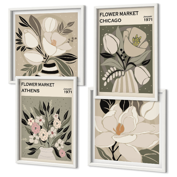 Polyptychon mit rahmen Retro-Blumenmuster aus verschiedenen Städten