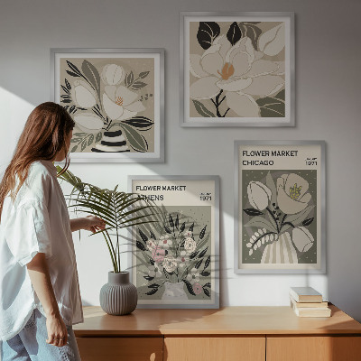 Polyptychon mit rahmen Retro-Blumenmuster aus verschiedenen Städten