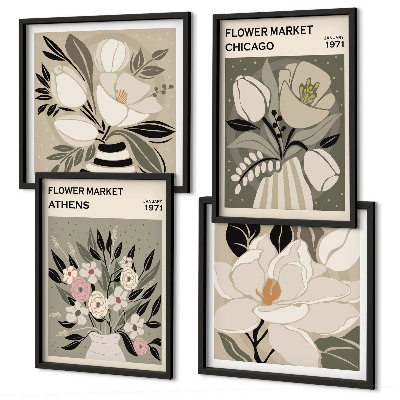 Polyptychon mit rahmen Retro-Blumenmuster aus verschiedenen Städten