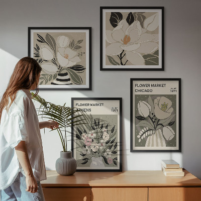 Polyptychon mit rahmen Retro-Blumenmuster aus verschiedenen Städten