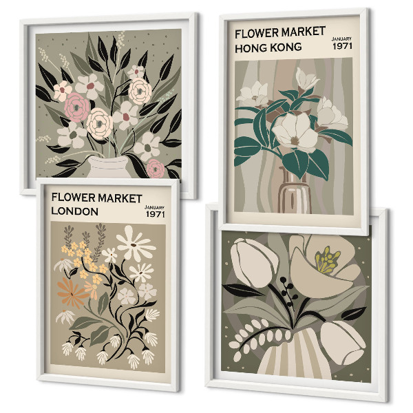Wanddeko-set Blumenillustrationen London Hongkong