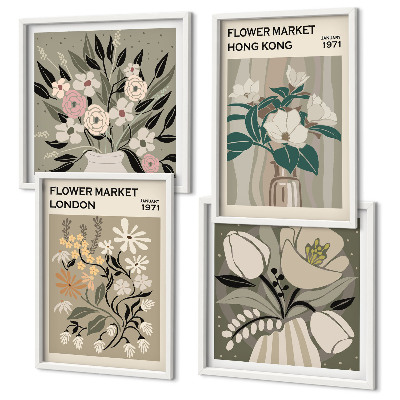 Wanddeko-set Blumenillustrationen London Hongkong