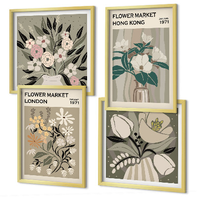 Wanddeko-set Blumenillustrationen London Hongkong