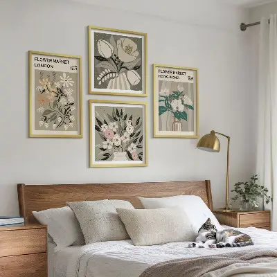 Wanddeko-Set mit Blumenillustrationen von London und Hongkong