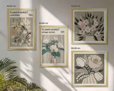 Wanddeko-Set mit Blumenillustrationen von London und Hongkong