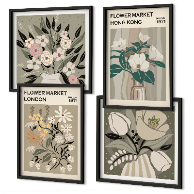 Wanddeko-set Blumenillustrationen London Hongkong