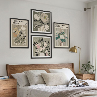 Wanddeko-set Blumenillustrationen London Hongkong