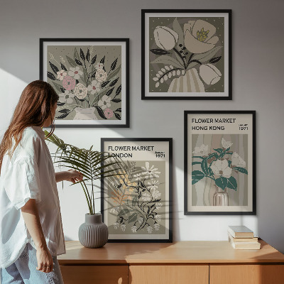 Wanddeko-set Blumenillustrationen London Hongkong