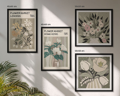 Wanddeko-set Blumenillustrationen London Hongkong