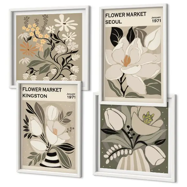 Polyptychon mit Rahmen Motiv Kingston Seoul Retro-Blumen