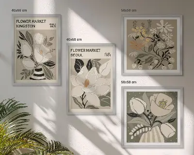 Polyptychon mit Rahmen Motiv Kingston Seoul Retro-Blumen