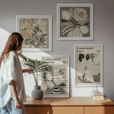 Polyptychon mit Rahmen Motiv Kingston Seoul Retro-Blumen