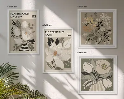 Polyptychon mit Rahmen Motiv Kingston Seoul Retro-Blumen