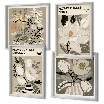 Polyptychon mit Rahmen Motiv Kingston Seoul Retro-Blumen