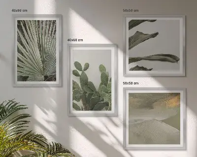 Tropische Blätter in Pastellfarben als gerahmtes Polyptychon