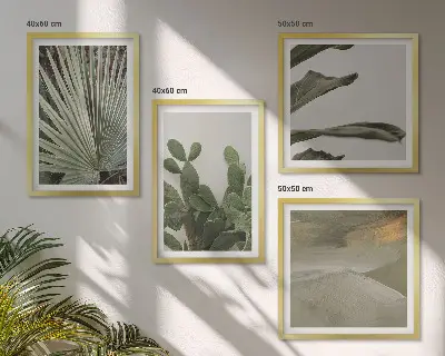 Tropische Blätter in Pastellfarben als gerahmtes Polyptychon