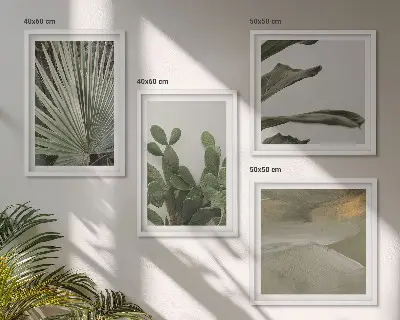 Tropische Blätter in Pastellfarben als gerahmtes Polyptychon