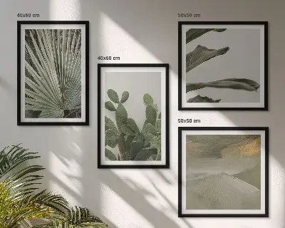 Tropische Blätter in Pastellfarben als gerahmtes Polyptychon
