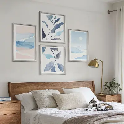 Wanddeko-Set mit Berglandschaften und Aquarellpflanzen