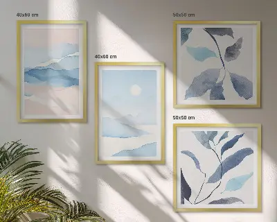 Wanddeko-Set mit Berglandschaften und Aquarellpflanzen