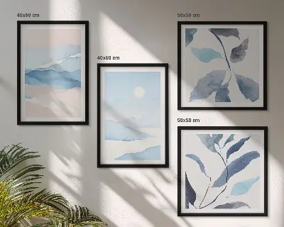 Wanddeko-Set mit Berglandschaften und Aquarellpflanzen