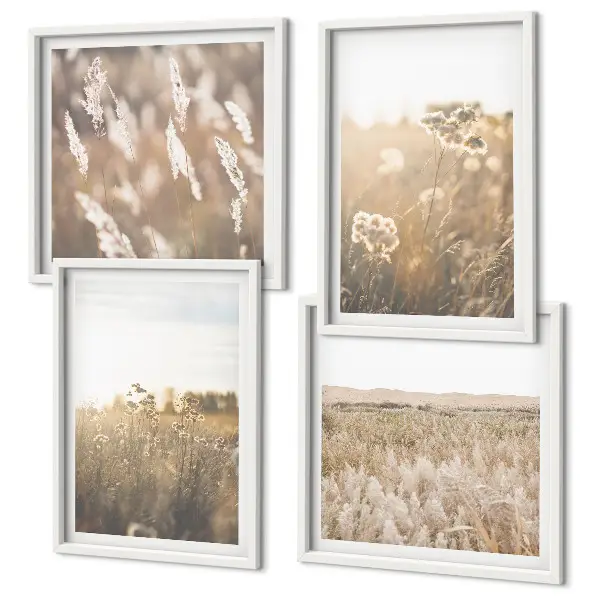 Polyptychon mit Rahmen Landschaft mit Gras und Blumen in warmen Farben