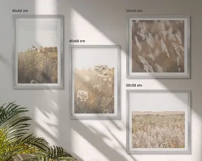 Polyptychon mit Rahmen Landschaft mit Gras und Blumen in warmen Farben