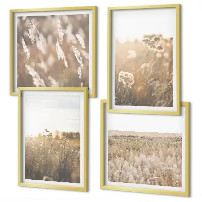 Polyptychon mit Rahmen Landschaft mit Gras und Blumen in warmen Farben