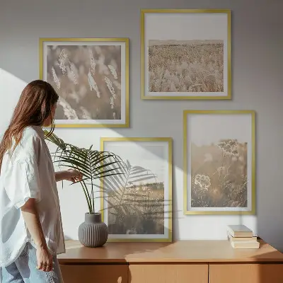 Polyptychon mit Rahmen Landschaft mit Gras und Blumen in warmen Farben